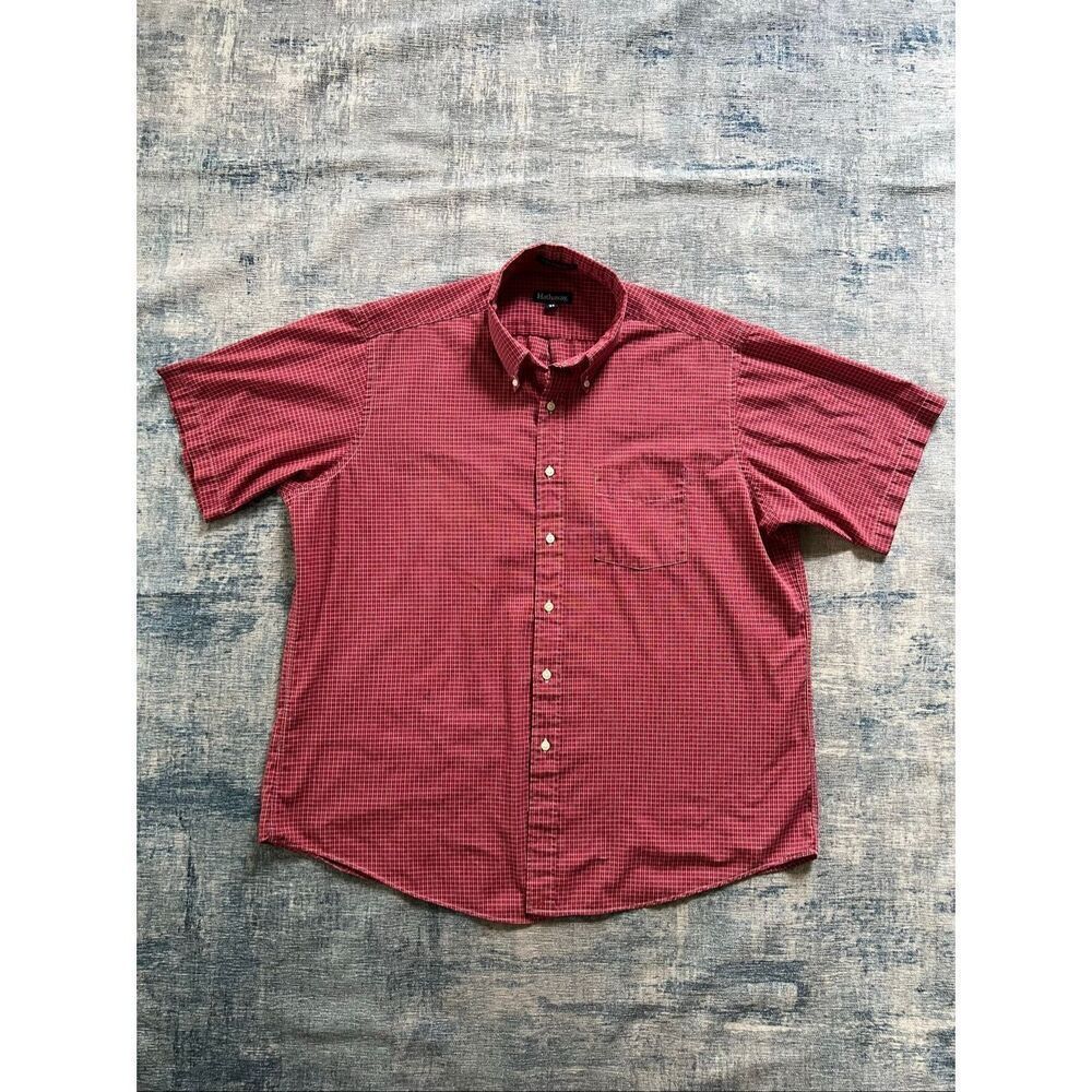 Hathaway Red White Black Plaid Button Front Short Sleeve Shirt 17